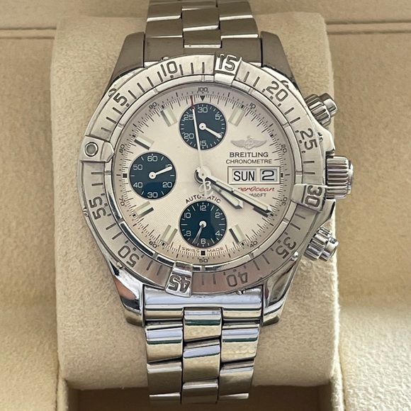 Breitling Chronometre Superocean 42MM Day Date Steel Watch with Silver Dial A133 - Picture 1 of 6